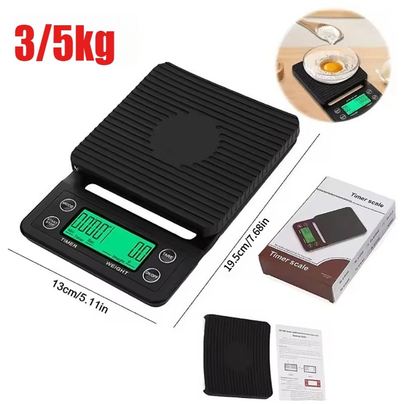 Scale Drip Timer - เครื่องชั่งกาแฟพร้อมนาฬิกาจับเวลา เครื่องชั่งดิจิตอลอเนกประสงค์ 3กก./0.1กรัม สำหรับชงกาแฟแบบดริป เอสเพรสโซ หน้าจอ