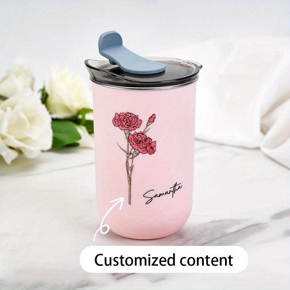 Coffee Equipment Usa - แก้วกาแฟลายดอกไม้ตามเดือนเกิดแบบปรับแต่งได้, แก้วเดินทางสแตนเลสสลักชื่อ, แก้วเก็บความร้อนลายดอกไม้แบบปรับแต่งได้สำหรับเป็นของขวัญผู้หญิง